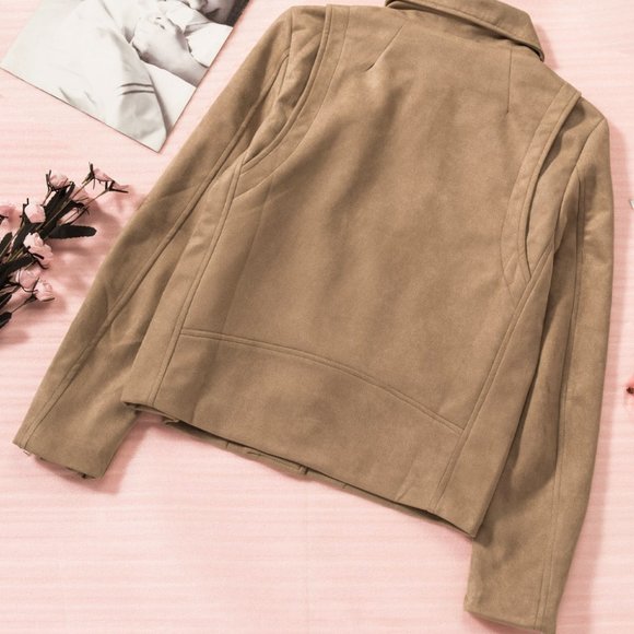 Khaki Zipper Notch Collar Crop Moto Jacket S - Picture 6 of 11